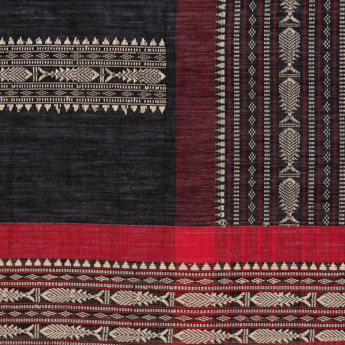 Royal Hues, Pure Cotton ‘Phulia Saree’ in Black and Red