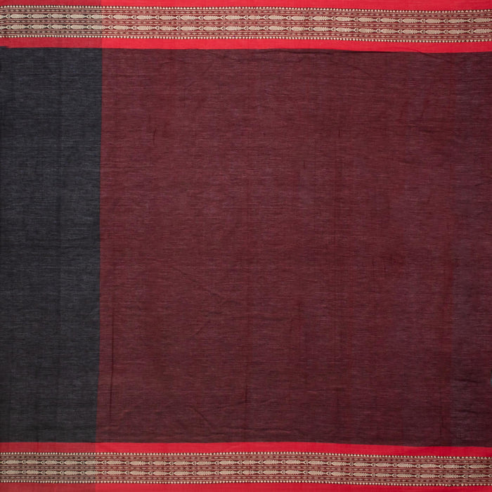 Royal Hues, Pure Cotton ‘Phulia Saree’ in Black and Red