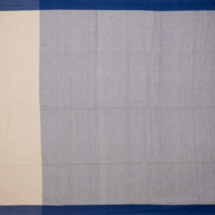 Colour blocked, Pure Cotton, Beige ‘Phulia Saree’ with Blue Border