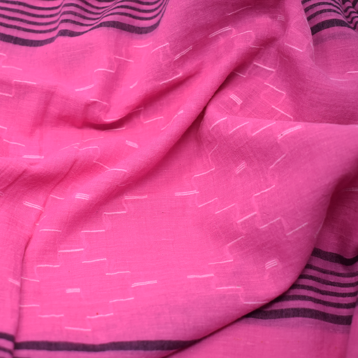 Pink Jamdani Cotton Dupatta with White and Blue Motifs
