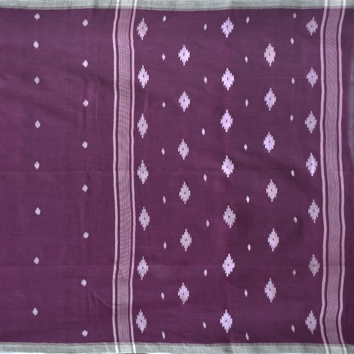 Purple Jamdani Cotton Saree with White Motifs
