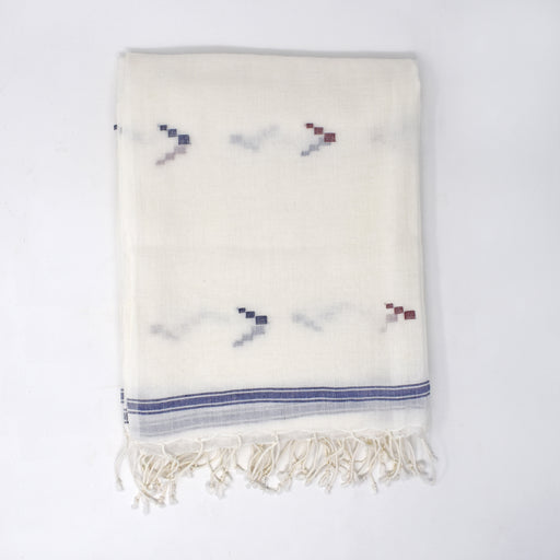 100% pure cotton hand woven dupatta in white with small jamdani motifs