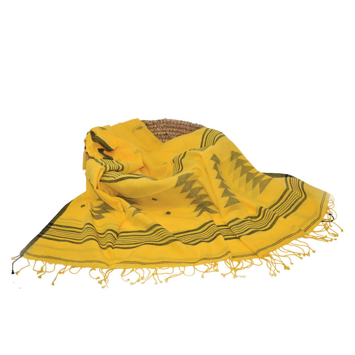 100% pure cotton hand woven dupatta in yellow with jamdani motifs