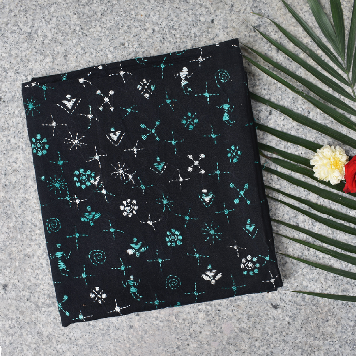 Black Cotton Kantha Embroidery Blouse with Warli Pattern