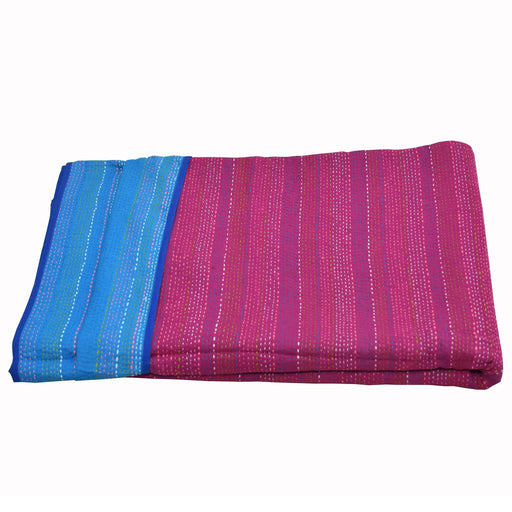 Double - Pink and Blue Sujani Kantha Reversible Quilt with Bindu Sapna Motif - TVAMI