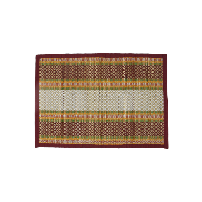 Maroon, White and Beige Handwoven Madurkathi Table Mats (Set of 6)