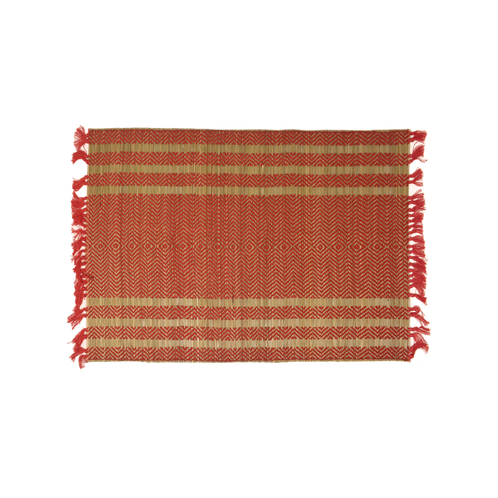 Red and Beige Handwoven Madurkathi Table Mats (set of 6)