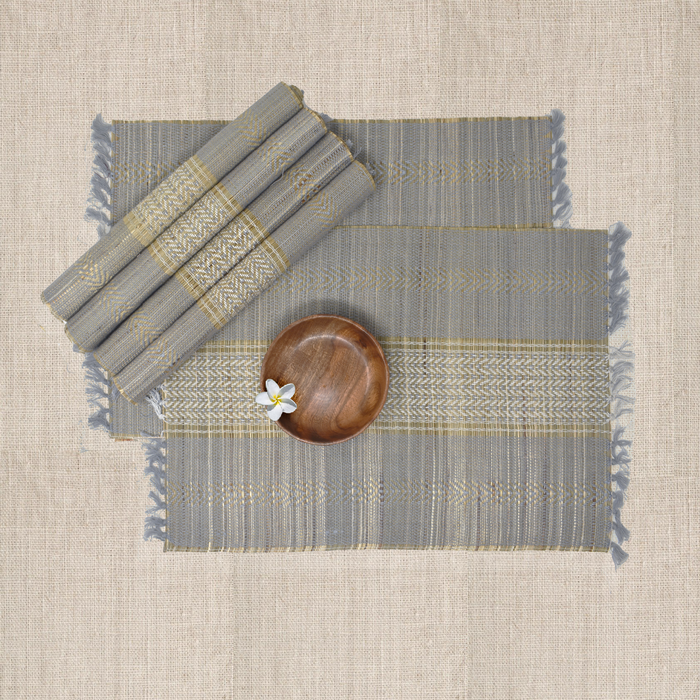 Pale Blue Grey and Beige Handwoven Madurkathi Table Mats (set of 6)