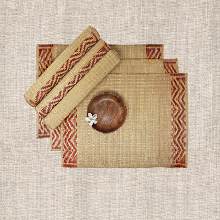 Beige and Red Handwoven Masland Table Mats (set of 6)