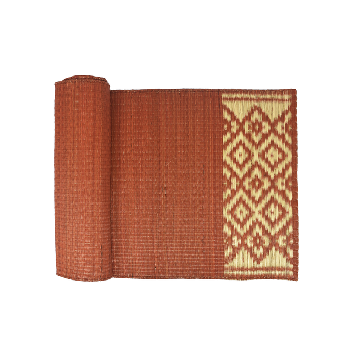 Red and Beige Handwoven Madurkathi Table Mat and Runner Set — TVAMI