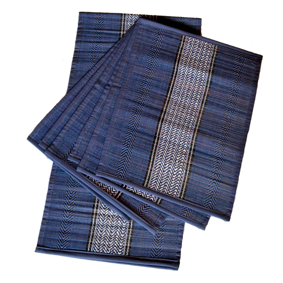 Blue and White Handwoven Madurkathi Table Mat and Runner Set — TVAMI