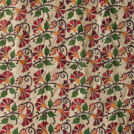 Beige Tussar Silk Kantha Dupatta with Colourful Sakapada Work - TVAMI