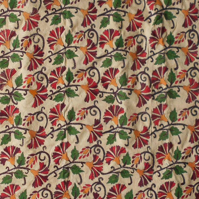 Beige Tussar Silk Kantha Dupatta with Colourful Sakapada Work - TVAMI