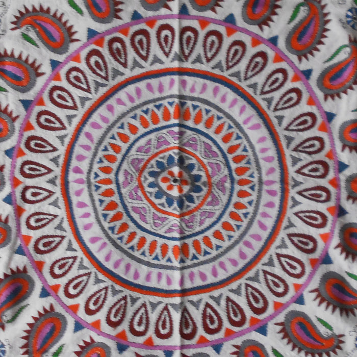 Kantha Wall Hanging with Hand-embroidered Mandala Pattern with Paisley and Floral Motifs