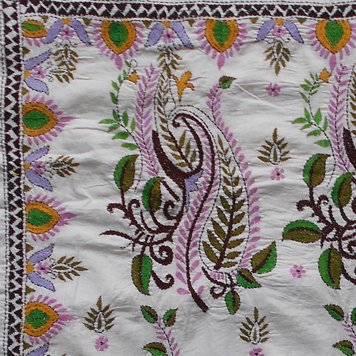 Kantha Wall Hanging with Vibrant Hand-embroidered Floral Motifs