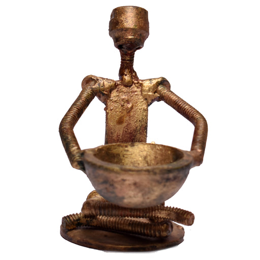Upcycled Metal Art Antique Golden Seated Figurine Candle Stand, Upcycled Metal Art Antique Candle stand, metal art, metal candle stand, Recycled metal candle stand, Sustainable art, modern art, recycled show piece, recycled candle stand, Antique candle stand, shaped candle stand, Golden seated Figurine candle stand, Home d̩cor, Eco friendly, showpiece, decor piece, handicraft, handmade, 