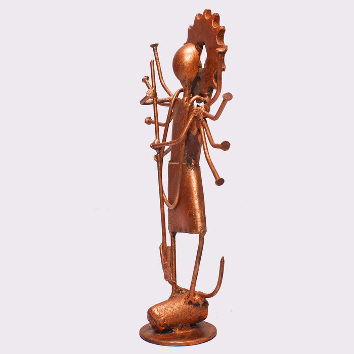 Upcycled Metal Art Antique Copper Durga Figurine, metal art, metal art Durga figurine, Recycled metal Art figurine, Sustainable art, modern Durga art, recycled show piece, recycled Durga show piece, Home d̩cor, Eco friendly, showpiece, decor piece,  handicraft, handmade, 