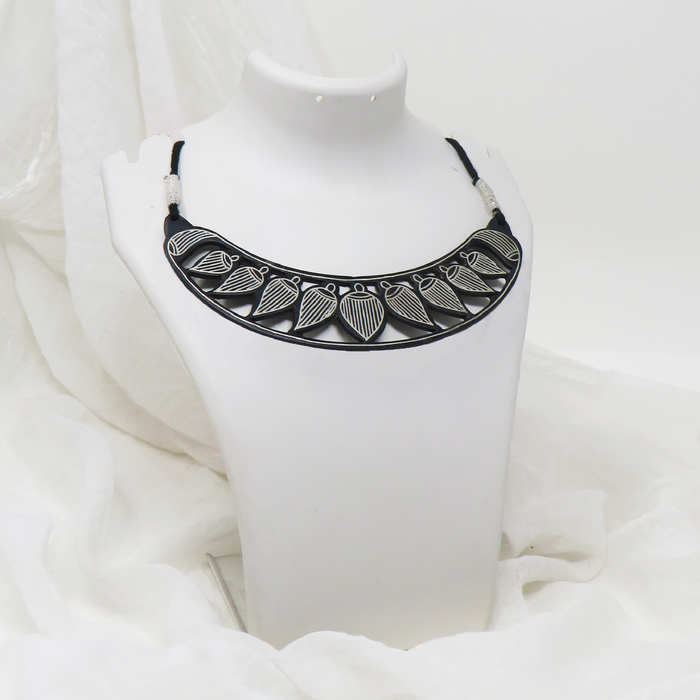 Bidriware Pure Silver Inlay Lotus Necklace