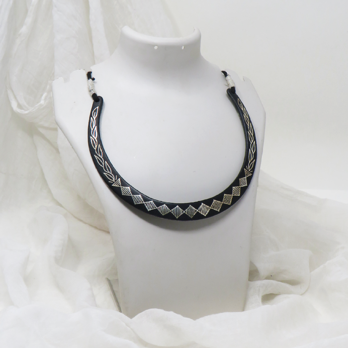 Bidriware Pure Silver Inlay Necklace with Linked Diamond Motif