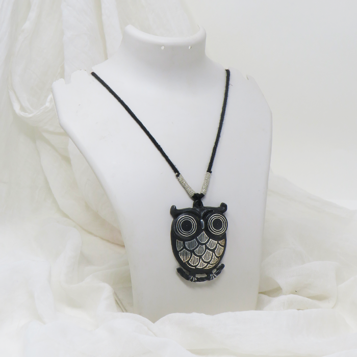 Bidriware Pure Silver Inlay Owl Pendant