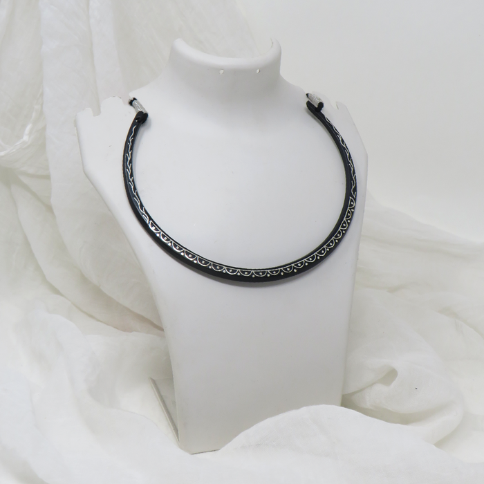 Bidriware Pure Silver Inlay Necklace with Inverted Arches and Dots Motif