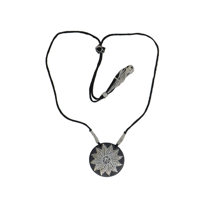 Bidriware Pure Silver Inlay Pendant with Flower Motif