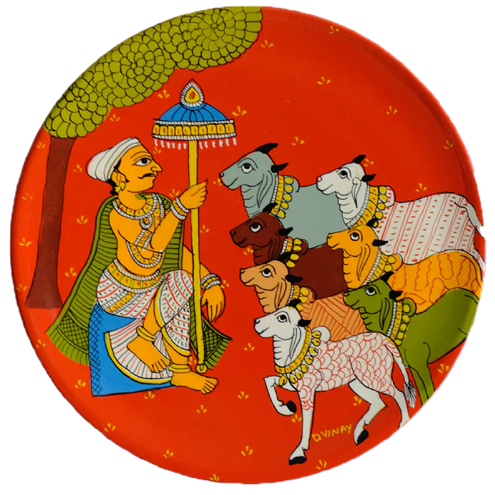 Cheriyal Wall Plate of Lord Krishna Disguised as Shepherd