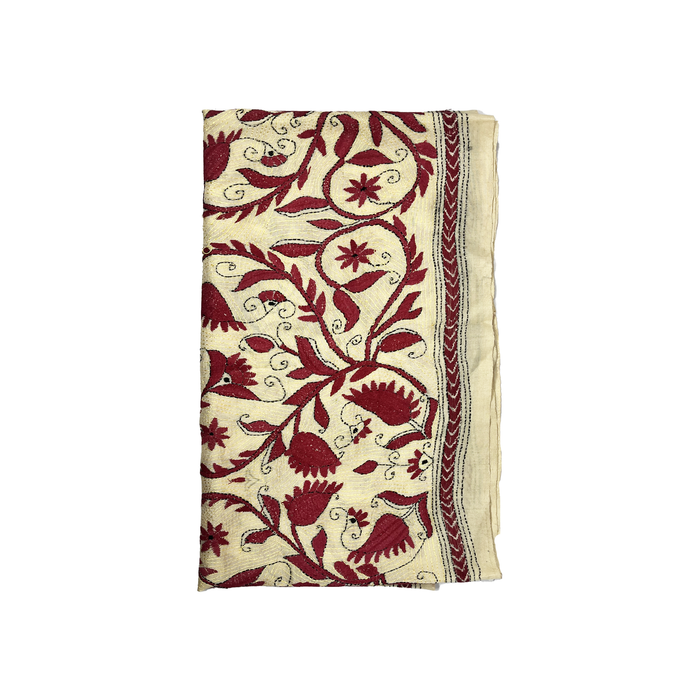 Off-white and Red Kantha Stitch Stole
