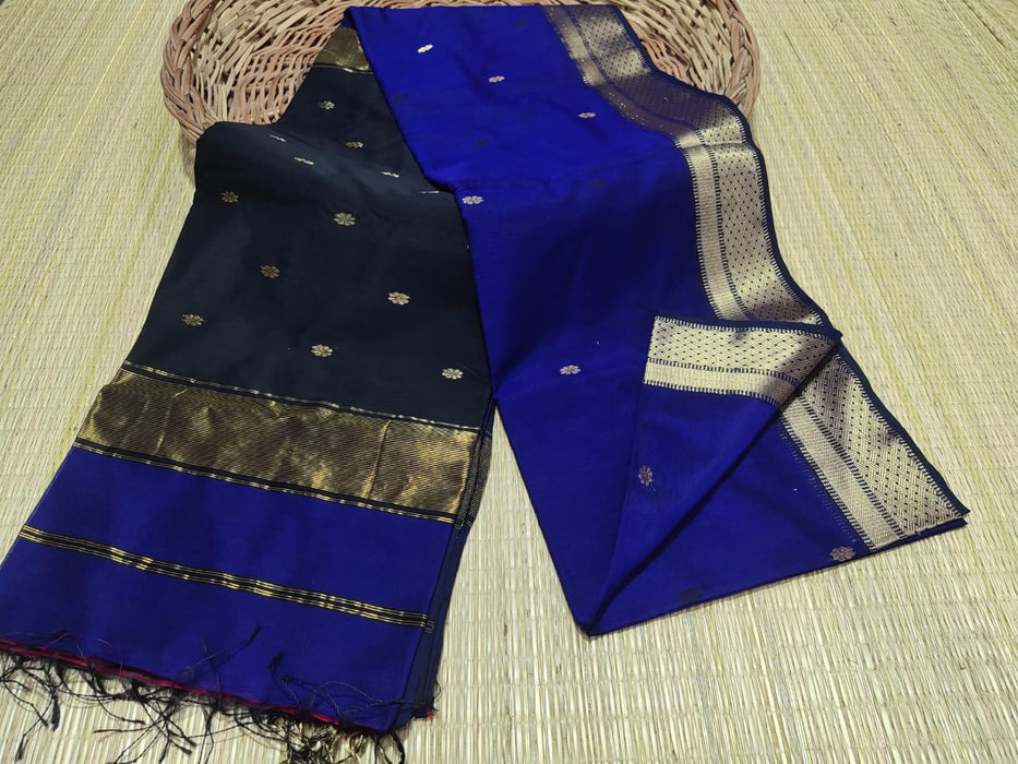 Oorvi, Collection of Cotton-Silk Maheshwari Sarees with Traditional Motifs and Zari Border
